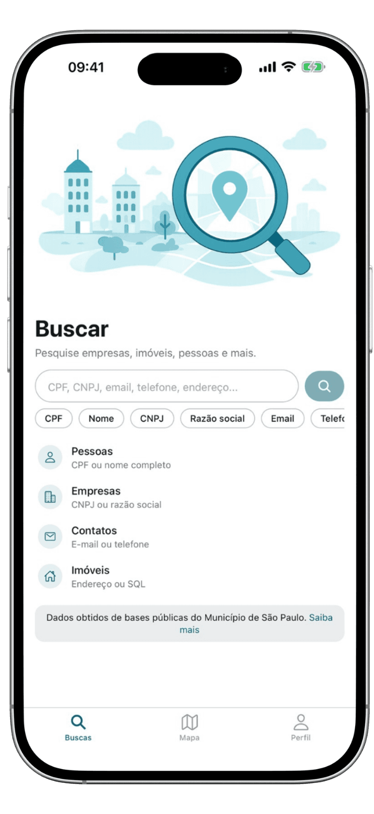 Tela de buscas do aplicativo IBVI